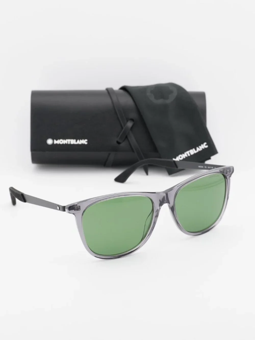 Montblanc MB0330S 002 Square Sunglasses - Grey / Black / Green